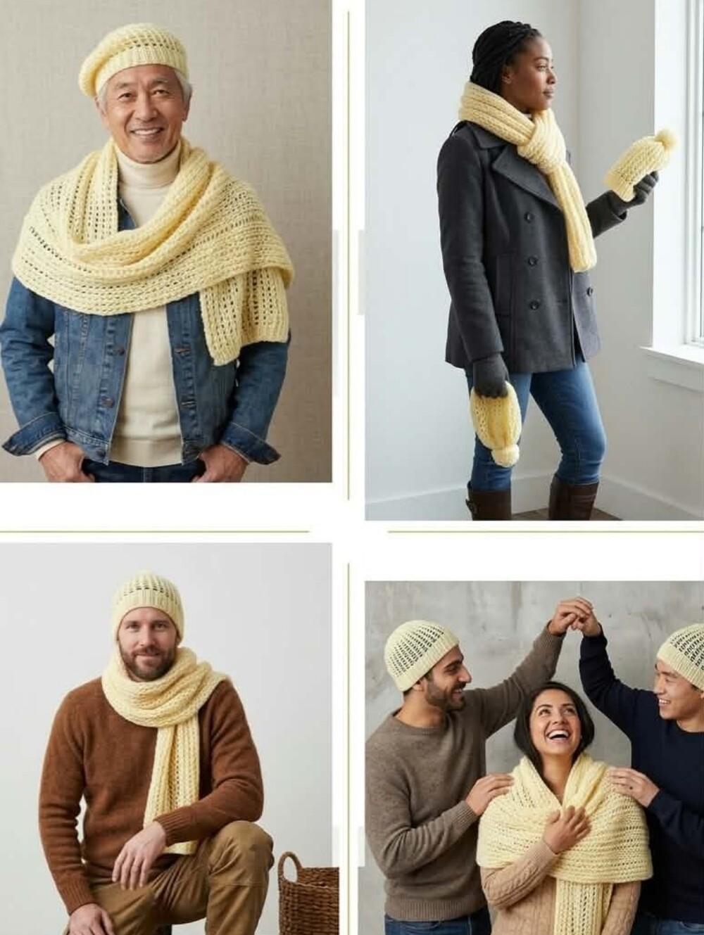 unisex Yellow Knit Hat&Scarf Set